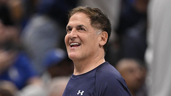 Apr 11, 2025; Dallas, Texas, USA; Dallas Mavericks minority owner Mark Cuban looks on during the second half against the Toronto Raptors at the American Airlines Center. Mandatory Credit: Jerome Miron-Imagn Images Apr 11, 2025; Dallas, Texas, USA; Dallas Mavericks minority owner Mark Cuban looks on during the second half against the Toronto Raptors at the American Airlines Center. Mandatory Credit: Jerome Miron-Imagn Images