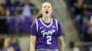 Madison Conner celebrates during TCU's win over Baylor.