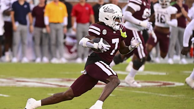Mississippi State Bulldogs wide receiver Mario Craver (7) runs the ball against the Texas A&M Aggies.