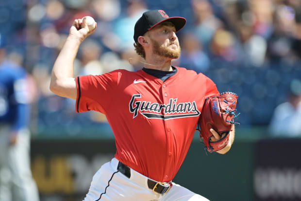 Tanner Bibee throws a pitch 