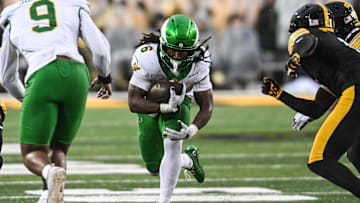 Noah Whittington and the Oregon running game piled up more yards than any Iowa opponent since Minnesota in 2022, 261 yards on a day the Ducks were playing without four of their best receivers and a starting right tackle.