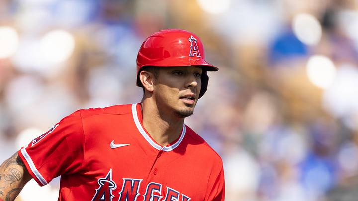 Mar 1, 2026; Phoenix, Arizona, USA; Los Angeles Angels designated hitter Vaughn Grissom rounds the bases after hitting a home run against the Los Angeles Dodgers during a spring training game at Camelback Ranch-Glendale. Mandatory Credit: Mark J. Rebilas-Imagn Images