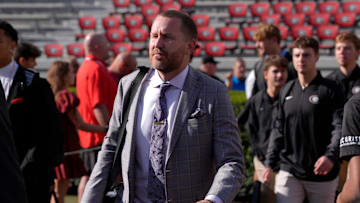 Georgia Defensive Glenn Schumann arrives before the start of a NCAA college football game against Kentucky in Athens, Ga., on Saturday, October 4, 2025.