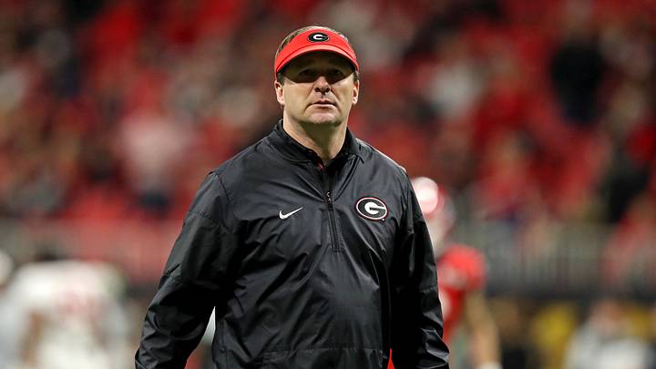 Jan 8, 2018; Atlanta, GA, USA; Georgia Bulldogs head coach Kirby Smart on the field before the 2018 CFP national championship college football game against the Alabama Crimson Tide at Mercedes-Benz Stadium. Mandatory Credit: Jason Getz-USA TODAY Sports