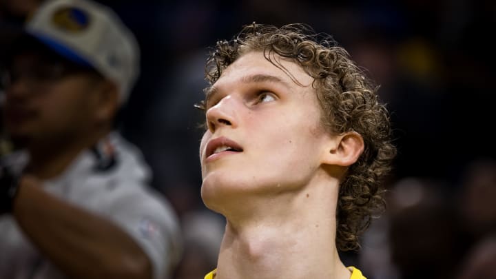 Dec 28, 2022; San Francisco, California, USA; Utah Jazz forward Lauri Markkanen (23) watches the monitor during the first half of the game against the Golden State Warriors at Chase Center. 