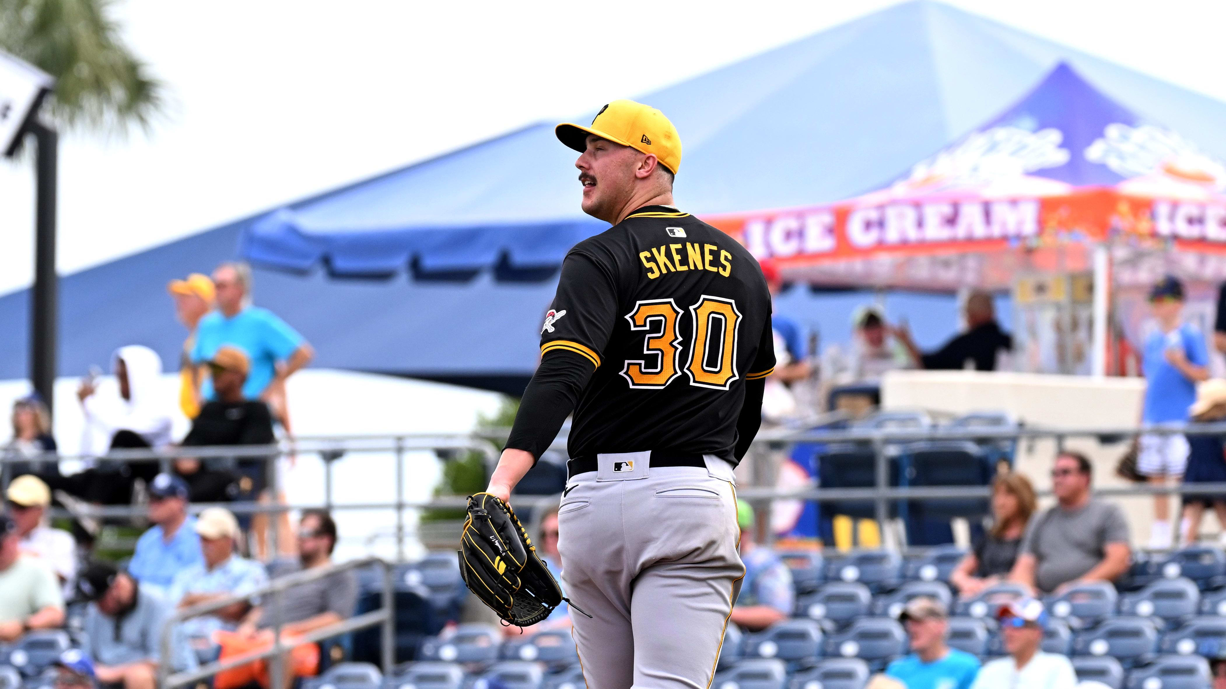 Mar 3, 2024; North Port, FL, USA; Pittsburgh Pirates pitcher Paul Skenes (30) in the fourth inning at a Spring Training game.
