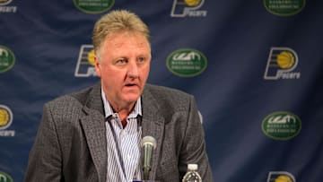 May 16, 2016; Indianapolis, IN, USA;  Indiana Pacers president of basketball operations Larry Bird speaks to the press during a press conference at Bankers Life Fieldhouse. Mandatory Credit: Trevor Ruszkowski-Imagn Images