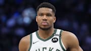 Mar 30, 2025; Milwaukee, Wisconsin, USA;  Milwaukee Bucks forward Giannis Antetokounmpo (34) during the game against the Atlanta Hawks at Fiserv Forum.