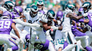 Philadelphia Eagles running back Tyrion Davis-Price runs the ball against the Minnesota Vikings. Mandatory Credit: Caean Couto-Imagn Images