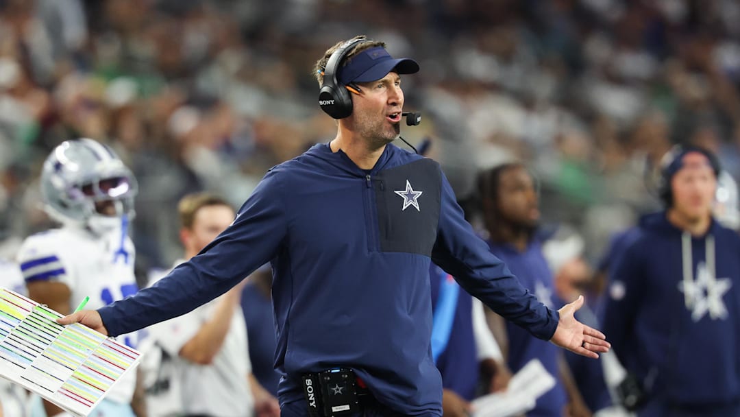 Dallas Cowboys head coach Brian Schottenheimer reacts during the third quarter against the Philadelphia Eagles at AT&T Stadium. Dallas Cowboys head coach Brian Schottenheimer reacts during the third quarter against the Philadelphia Eagles at AT&T Stadium.