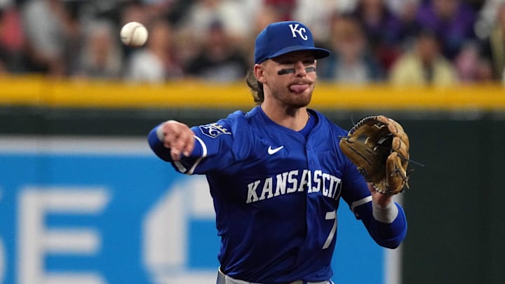 Jul 6, 2025; Phoenix, Arizona, USA; Kansas City Royals shortstop Bobby Witt Jr. (7) makes the play for an out against the Arizona Diamondbacks in the fourth inning at Chase Field. Mandatory Credit: Rick Scuteri-Imagn Images Jul 6, 2025; Phoenix, Arizona, USA; Kansas City Royals shortstop Bobby Witt Jr. (7) makes the play for an out against the Arizona Diamondbacks in the fourth inning at Chase Field. Mandatory Credit: Rick Scuteri-Imagn Images