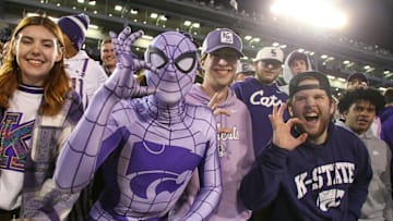 Nov 23, 2024; Manhattan, Kansas, USA; Kansas State Wildcats fans cheer before a game against the Cincinnati Bearcats at Bill Snyder Family Football Stadium. Mandatory Credit: Scott Sewell-Imagn Images