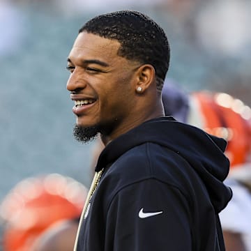 Aug 22, 2024; Cincinnati, Ohio, USA; Cincinnati Bengals wide receiver Ja'Marr Chase (1) stands on the field during warmups before the game against the Indianapolis Colts at Paycor Stadium. Mandatory Credit: Katie Stratman-Imagn Images