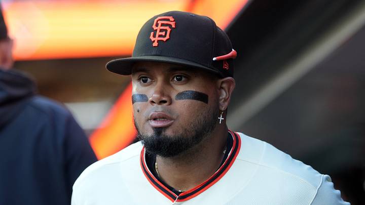 Jul 27, 2026; San Francisco, California, USA; San Francisco Giants second baseman Luis Arraez (1) before the game against the Milwaukee Brewers at Oracle Park. Mandatory Credit: Darren Yamashita-Imagn Images