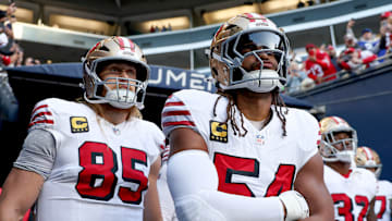 San Francisco 49ers tight end George Kittle (85) and linebacker Fred Warner (54)