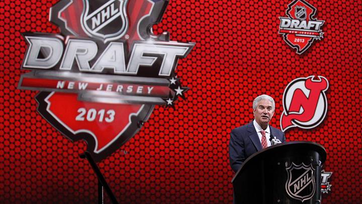 New Jersey Devils chairman Jeff Vanderbeek speaks before the 2013 NHL Draft at the Prudential Center. Mandatory Credit: Ed Mulholland-Imagn Images