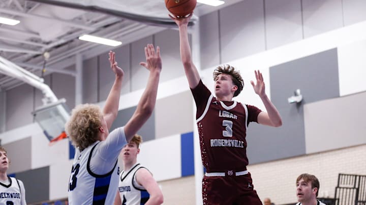 Logan-Rogersville guard Chase Branham attempts a floater Logan-Rogersville guard Chase Branham attempts a floater