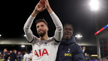 Rodrigo Bentancur and Yves Bissouma after the win at Crystal Palace last season