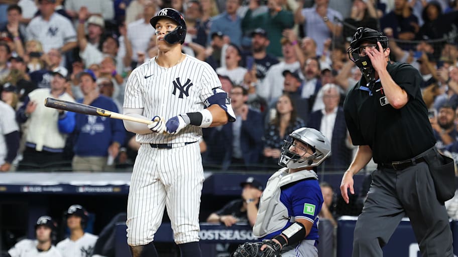 New York Yankees outfielder Aaron Judge (99) hits a three-run home run in 2025 ALDS Game 3.