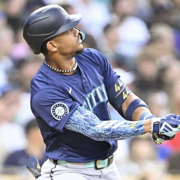 Seattle Mariners center fielder Julio Rodriguez hits a solo home run during against the San Diego Padres on June 9 at Petco Park.