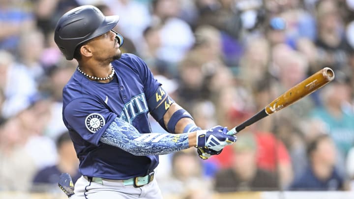 Seattle Mariners center fielder Julio Rodriguez hits a solo home run during against the San Diego Padres on June 9 at Petco Park.