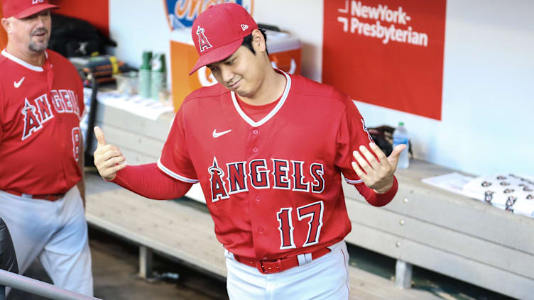 Aug 26, 2023; New York City, New York, USA;  Los Angeles Angels designated hitter Shohei Ohtani (17)