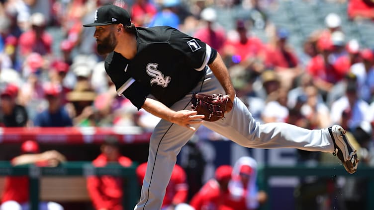 Jun 29, 2023; Anaheim, California, USA; Chicago White Sox starting pitcher Lance Lynn (33) throws