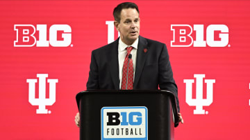 Indiana Hoosiers head coach Curt Cignetti speaks to the media during the Big Ten football media day at Lucas Oil Stadium. 