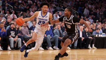 Mar 14, 2024; New York City, NY, USA; Creighton's Trey Alexander (23) drives to the basket against Providence