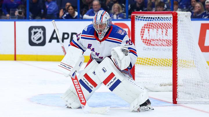 Apr 15, 2026; Tampa, Florida, USA; New York Rangers goaltender Dylan Garand (33) looks on against the Tampa Bay Lightning in the third period at Benchmark International Arena. Mandatory Credit: Nathan Ray Seebeck-Imagn Images Apr 15, 2026; Tampa, Florida, USA; New York Rangers goaltender Dylan Garand (33) looks on against the Tampa Bay Lightning in the third period at Benchmark International Arena. Mandatory Credit: Nathan Ray Seebeck-Imagn Images