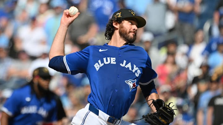 May 19, 2024; Toronto, Ontario, CAN;  Toronto Blue Jays relief pitcher Jordan Romano (68) delivers a pitch against the Tampa Bay Rays in the ninth inning at Rogers Centre.