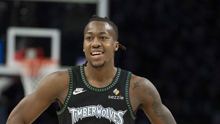 May 8, 2026; Minneapolis, Minnesota, USA; Minnesota Timberwolves guard Ayo Dosunmu (13) against the San Antonio Spurs in the first half during game three of the second round of the 2026 NBA Playoffs at Target Center. Mandatory Credit: Jesse Johnson-Imagn Images