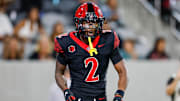 Oct 3, 2025; San Diego, California, USA; San Diego State Aztecs wide receiver Jordan Napier (2).