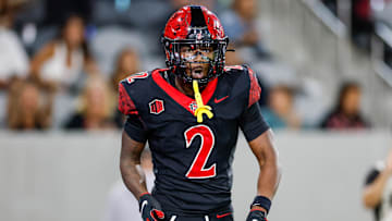 Oct 3, 2025; San Diego, California, USA; San Diego State Aztecs wide receiver Jordan Napier (2).