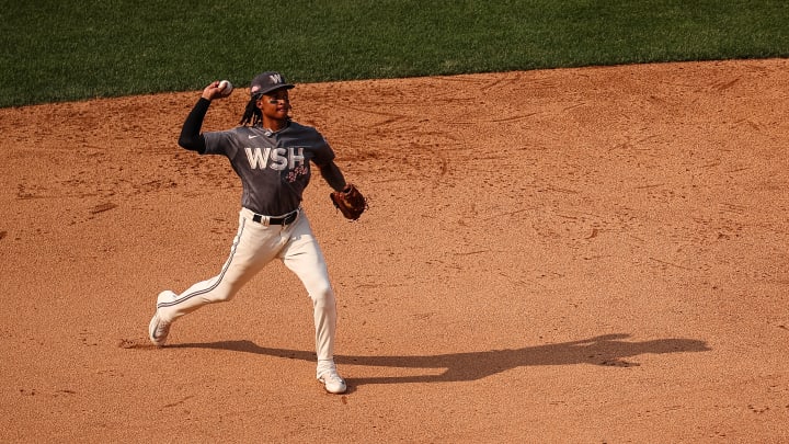 Abrams of the Washington Nationals looks on against the