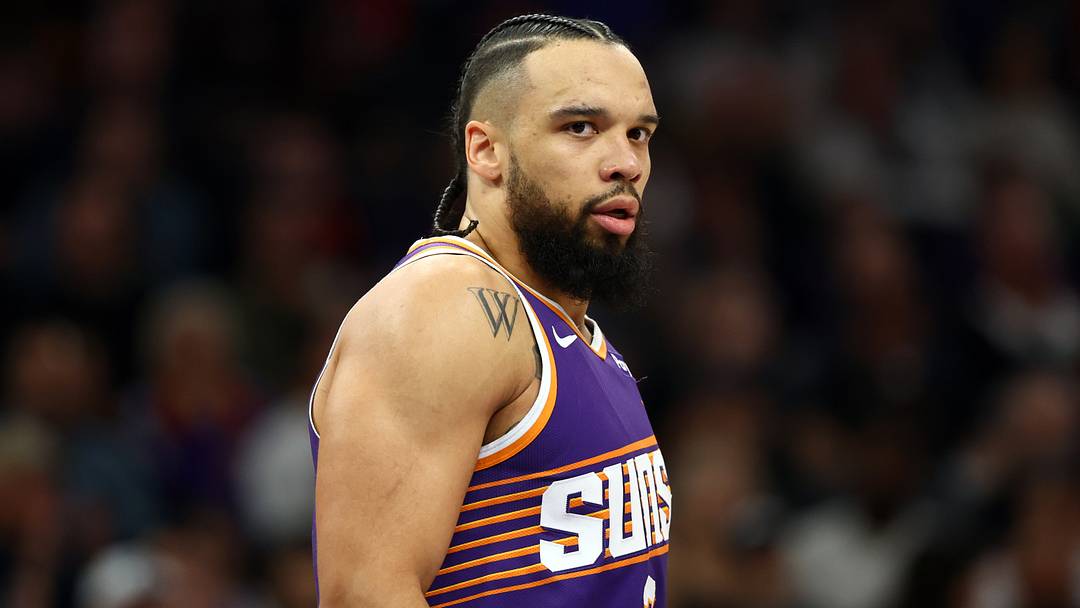 Feb 1, 2026; Phoenix, Arizona, USA; Phoenix Suns forward Dillon Brooks (3) against the Los Angeles Clippers at Mortgage Matchup Center. Mandatory Credit: Mark J. Rebilas-Imagn Images