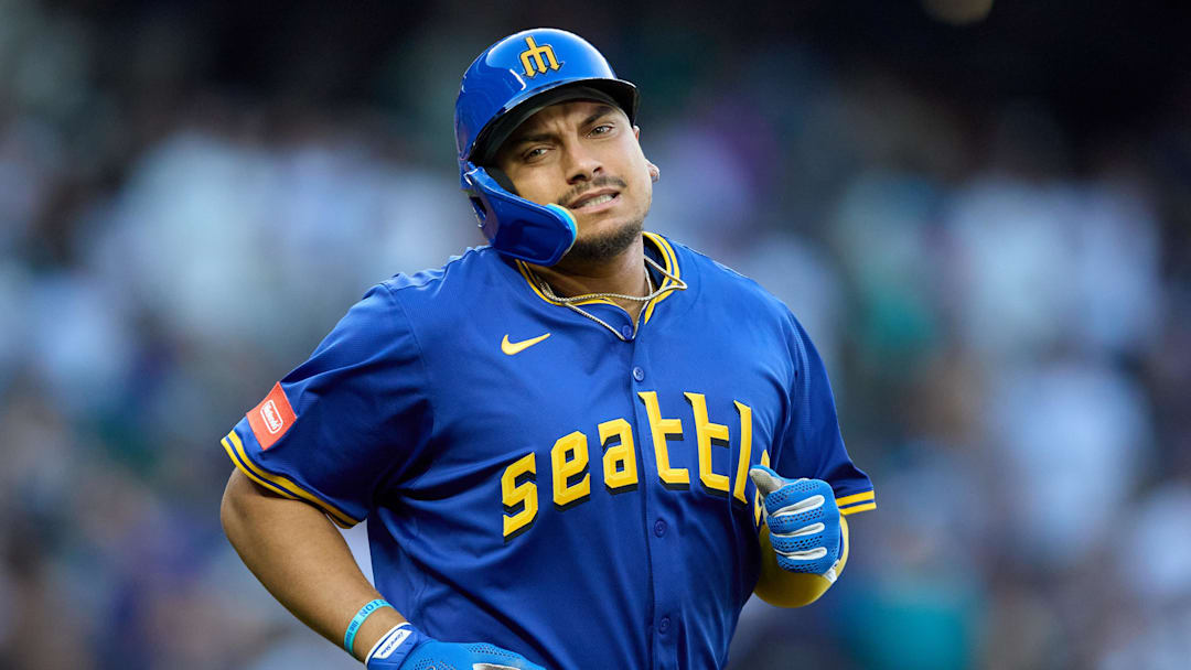 Aug 1, 2025; Seattle, Washington, USA; Seattle Mariners first baseman Josh Naylor (12) reacts after his fly ball is caught against the Texas Rangers during the third inning at T-Mobile Park. Mandatory Credit: John Froschauer-Imagn Images Aug 1, 2025; Seattle, Washington, USA; Seattle Mariners first baseman Josh Naylor (12) reacts after his fly ball is caught against the Texas Rangers during the third inning at T-Mobile Park. Mandatory Credit: John Froschauer-Imagn Images