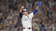 Oct 20, 2025; Toronto, Ontario, CAN; Toronto Blue Jays pitcher Jeff Hoffman (23) celebrates after defeating the Seattle Mariners in game seven of the ALCS round for the 2025 MLB playoffs at Rogers Centre. Mandatory Credit: John E. Sokolowski-Imagn Images