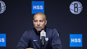 Sep 23, 2025; Brooklyn, NY, USA;  Brooklyn Nets head coach Jordi Fernandez speaks at Media Day.  Mandatory Credit: Wendell Cruz-Imagn Images