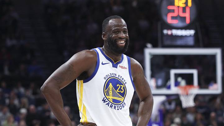 Jan 28, 2026; Salt Lake City, Utah, USA; Golden State Warriors forward Draymond Green (23) reacts after a play against the Utah Jazz during the second half at Delta Center. Mandatory Credit: Rob Gray-Imagn Images