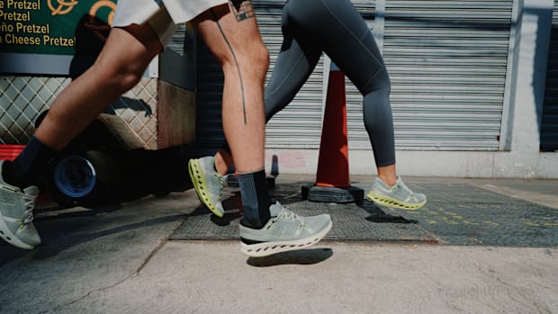 Runners model On shoes.