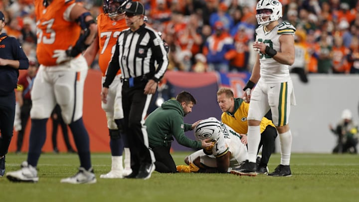 Micah Parsons went down with an injury during the Packers loss to the Broncos. Micah Parsons went down with an injury during the Packers loss to the Broncos.