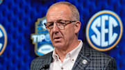 Sankey speaks during SEC Media Day in October 2024.