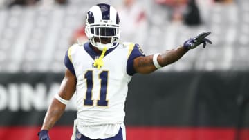 Dec 3, 2017; Glendale, AZ, USA; Los Angeles Rams wide receiver Tavon Austin (11) reacts against the Arizona Cardinals at University of Phoenix Stadium.