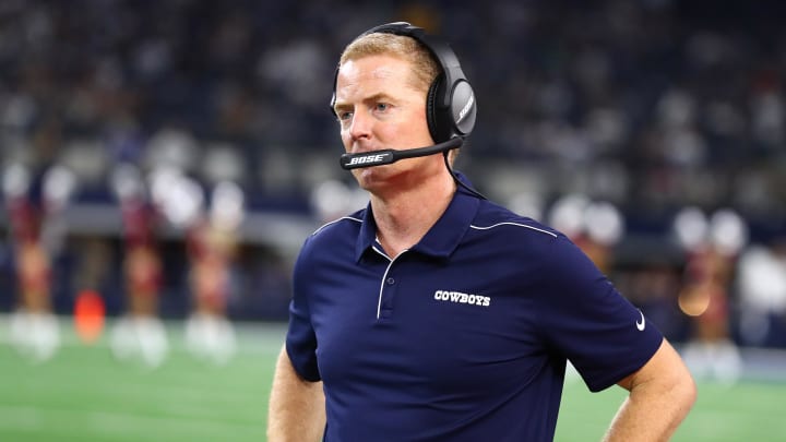 Dec 15, 2019; Arlington, TX, USA; Dallas Cowboys head coach Jason Garrett on the sidelines during the fourth quarter against the Los Angeles Rams at AT&T Stadium. Mandatory Credit: Matthew Emmons-USA TODAY Sports