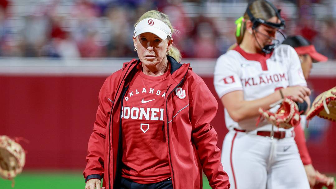 Oklahoma head coach Patty Gasso walks away from the pitcher's circle during the home opener softball game between Oklahoma and Alabama State at Love’s Field in Norman Okla., on Thursday, Feb. 26, 2026. Oklahoma head coach Patty Gasso walks away from the pitcher's circle during the home opener softball game between Oklahoma and Alabama State at Love’s Field in Norman Okla., on Thursday, Feb. 26, 2026.