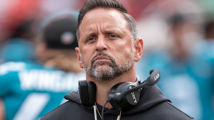 September 28, 2025; Santa Clara, California, USA; Jacksonville Jaguars defensive coordinator Anthony Campanile before the game against the San Francisco 49ers at Levi's Stadium. Mandatory Credit: Kyle Terada-Imagn Images