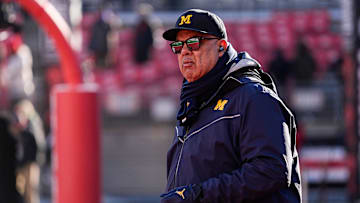 Michigan athletic director Warde Manuel looks on during warm up before the game between Ohio State and Michigan at Ohio Stadium in Columbus, Ohio on Saturday, Nov. 30, 2024.
