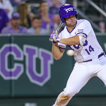 TCU's Karson Bowen at bat during the series with Cincinnati. The Frogs won the series 2-1, but it was not enough to move them into any Week 14 poll. 