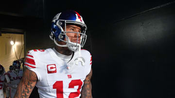 Dec 25, 2023; Philadelphia, Pennsylvania, USA; New York Giants tight end Darren Waller (12) in the tunnel against the Philadelphia Eagles at Lincoln Financial Field. Mandatory Credit: Eric Hartline-USA TODAY Sports